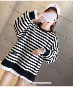 パーカー | 重ね着風トレーナー レディース 長袖 トップス カジュアル スウェット ボーダー柄 ゆったり トレーナー トップス 切り替え 可愛い きれいめ レイヤード風