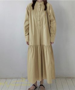 マキシ | シャツワンピース モックネック レディース 無地 長袖 切り替え Aラインワンピース 20代30代 フリーサイズ 春 ゆるワンピース コーデ 40代50代 秋 体型カバー