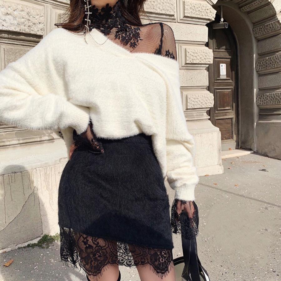 透かし編みトップス | トップス インナー ブラウス 長袖 レディース ネック シースルー