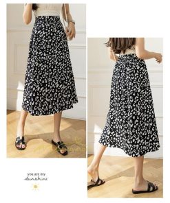スカート | ミモレ丈 柄 ロング 秋 フレアウエストゴム ヒョウ柄 マキシ 白 黒 カジュアル 通勤通学 ロング20代30代40代 お出かけ