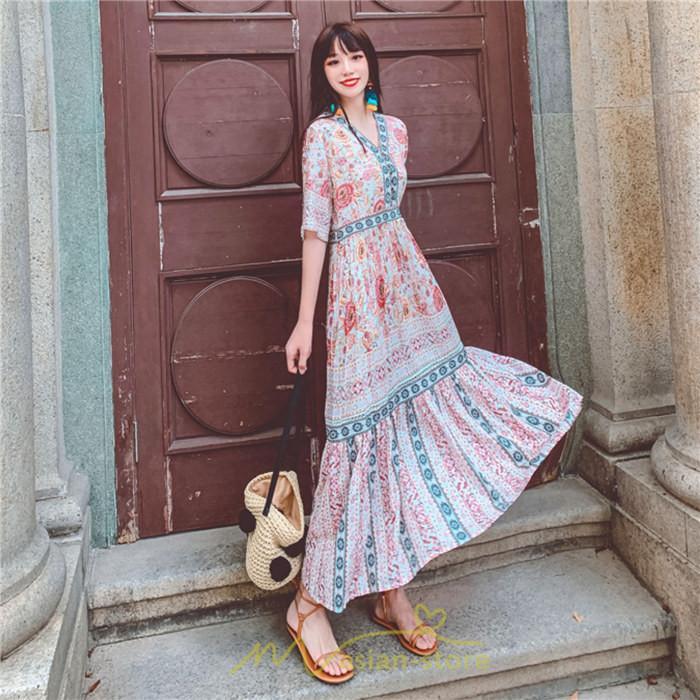 マキシ | ワンピース ロングワンピース エスニックワンピース コットン リゾートワンピース ワンピ 半袖 大人 夏 ゆったり リゾート お出かけ 普段使い きれいめ