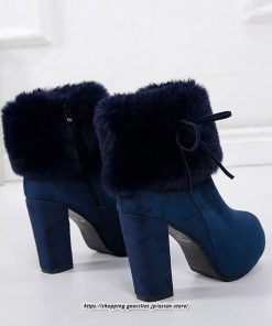 ブーツ | ショートレディース ハイヒール 10cmヒール 厚底 冬用 保温防寒 スエード調 ファー 靴 冬靴 太めヒール シューズ サイドジッパー 痛くない