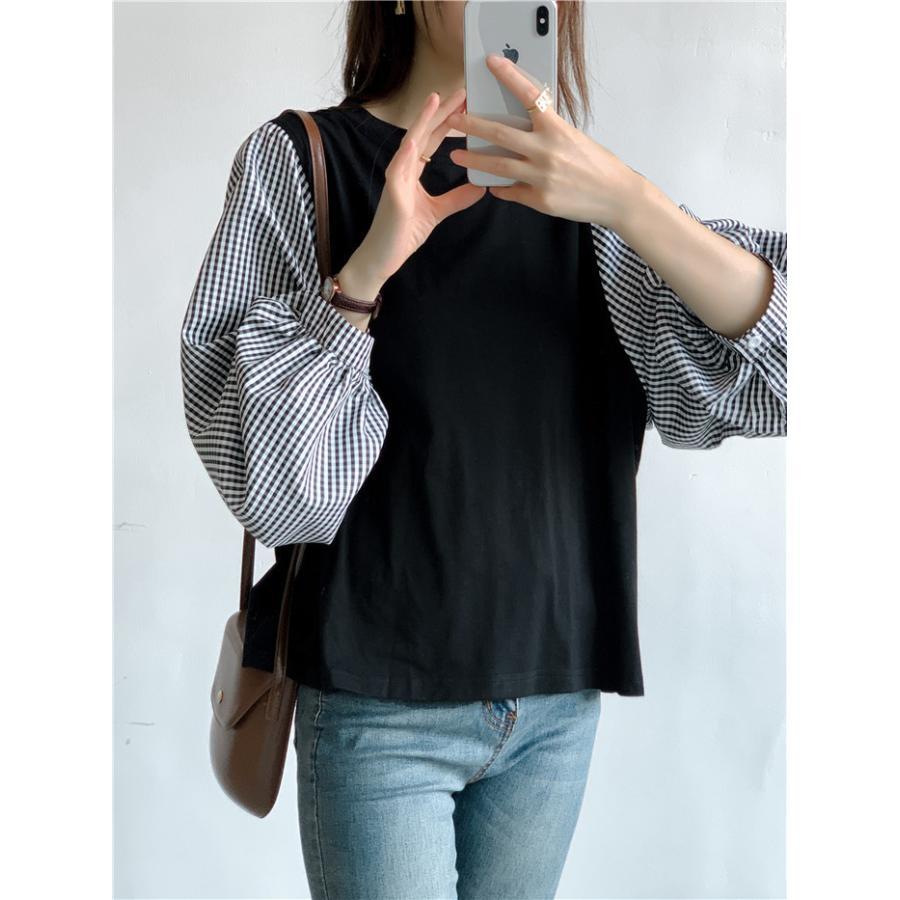 tシャツ・カットソー | Tシャツ 長袖 レディース カジュアル レイヤード カットソー シャツ 異素材 切り替え トップス Tシャツ ブラウス 20代 重ね着 30代 秋物 50代 ゆったり