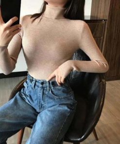 ニット・セーター | リブ ニットトップス タートルネック無地