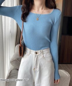 ニット・セーター | 秋 冬 ニット セーター 長袖 スクエアネック レディース トップス 無地 洗えるニット お洒落 シンプル 通勤 OL 上品 可愛い リブ きれいめ トレンド かわいい