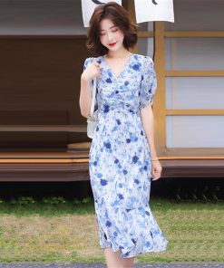 ミディアム | ワンピース レディース 春 夏 着痩せ 花柄 きれいめ サマー おしゃれ 上品 ひざ丈 半袖 サマーワンピース レトロ風 韓国風 通勤通学 お出かけ