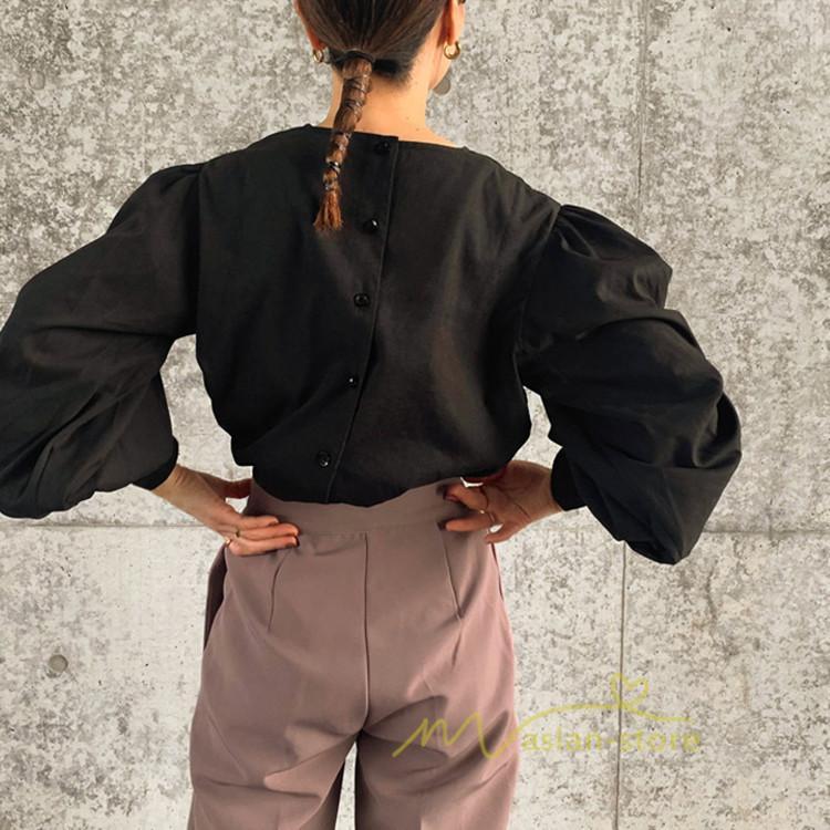 シャツ・ブラウス | 長袖ブラウス 綿100%ブラウス レディース シャツ 秋物 パフスリーブブラウス 無地 トップス 長袖 夏秋物 20代30代 可愛い ゆったりシルエット OL 大人