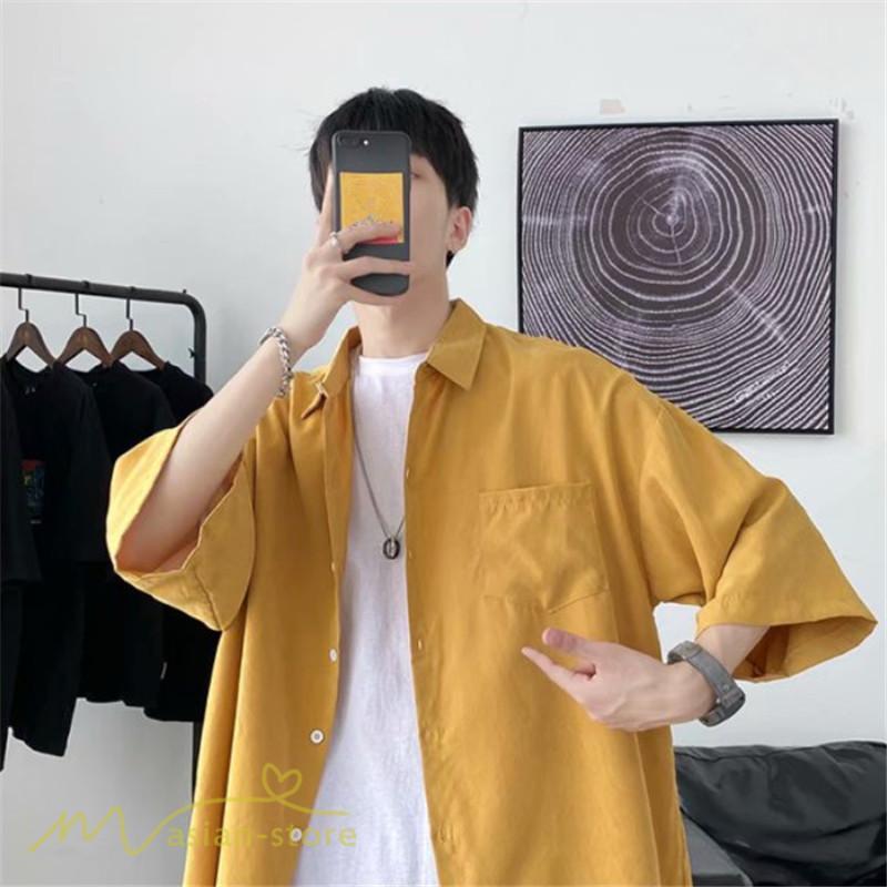 シャツ | 半袖 着痩せ 日常 おしゃれ カジュアル 韓国風 無地 新作 2021 夏コーデ ライトアウター ポケット 通勤通学 トップス ワイドゆったり 人気 上品