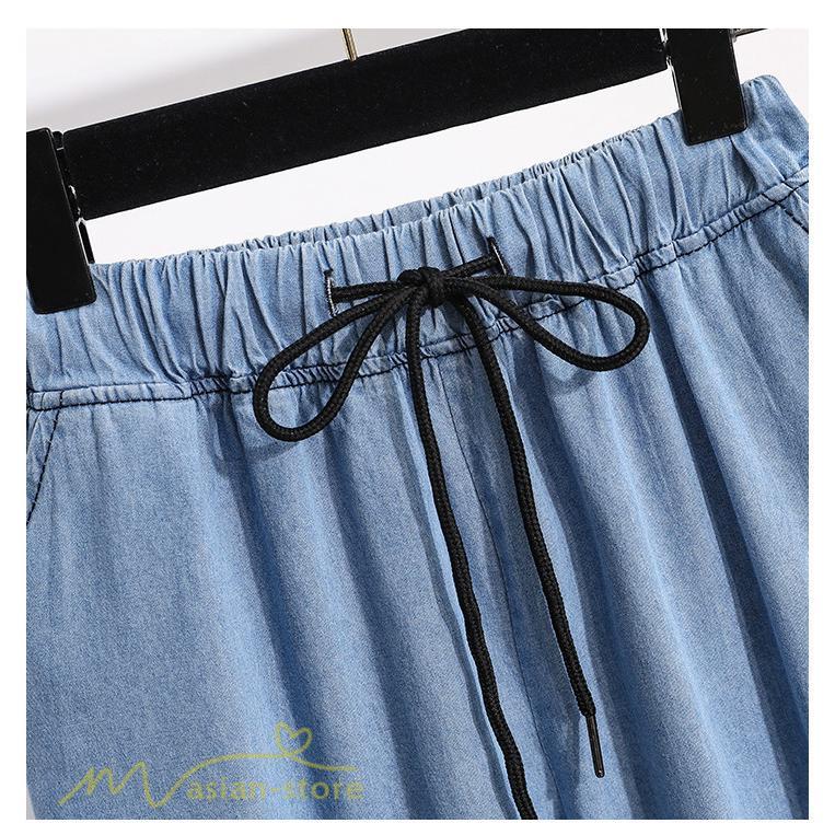 ジーンズ、デニム | ワイドパンツ レディース ガウチョパンツ デニム ゆったり デニムパンツ ジーンズ ジーパン 薄手 春秋コーデ 大きいサイズ ひも付き 女性着 日常感 上品 着回し