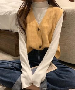 ニット・セーター | ジレ 開襟セーター ニットトップス おしゃれ Vネック 秋冬 ノースリーブ ニットベスト 袖なし 重ね着 レディース