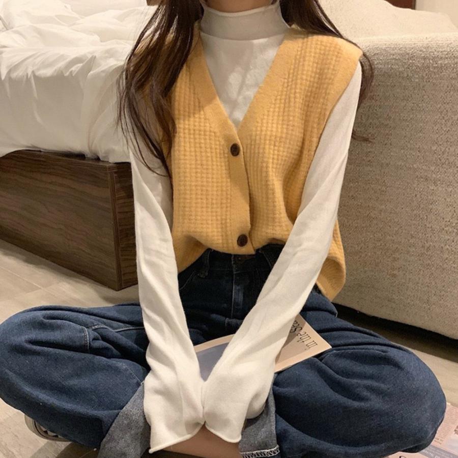 ニット・セーター | ジレ 開襟セーター ニットトップス おしゃれ Vネック 秋冬 ノースリーブ ニットベスト 袖なし 重ね着 レディース