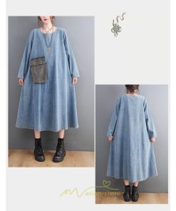 デニムワンピース | ワンピース デニム レディース 40代 ロング チュニック 長袖 ゆったり 大きいサイズ 体型カバー マタニティ お出かけ ポケット 秋 春
