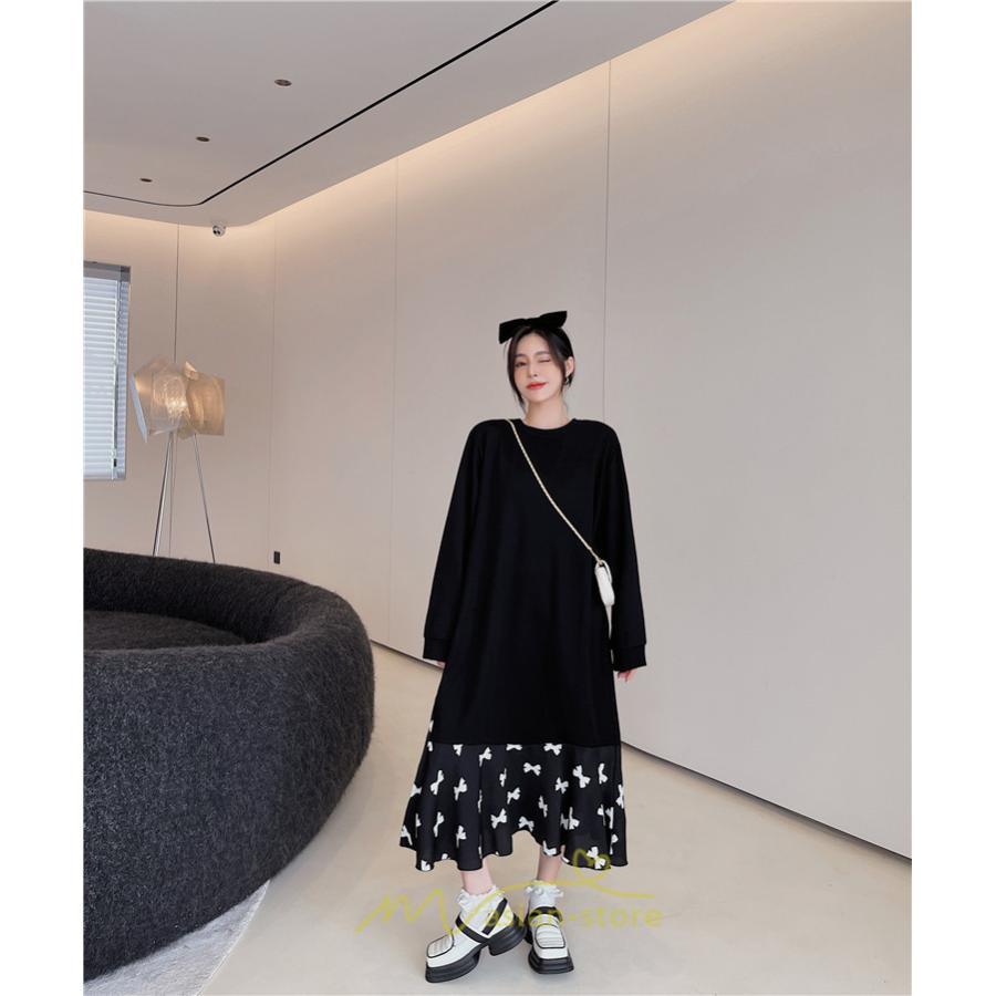 マキシ | ドッキングワンピース 秋 レディース 長袖ワンピース ロングワンピース 切り替えワンピース フェイク Aラインワンピース お呼ばれワンピース レイヤード風