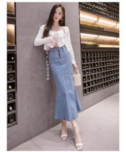 スカート | デニムマーメイド ロング上品 スタイリッシュ ボトムス オシャレ 細身 タイトハイウエスト 夏コーデ 春秋コーデ ハイストレッチ