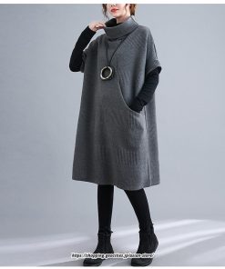 マキシ | ニットワンピース レディース チュニック デザイン タートルハイネック ニット 暖か 斜めスリット 着痩せ キレイめ 上品 おしゃれ フェミニン 通勤