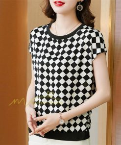 tシャツ・カットソー | Tシャツ トップス レディース 白トップス 40代 春夏 上品 半袖Tシャツ ブラウス カジュアル 韓国風 通勤 50代 ゆったりTシャツ カットソー 30代 チェック柄 OL
