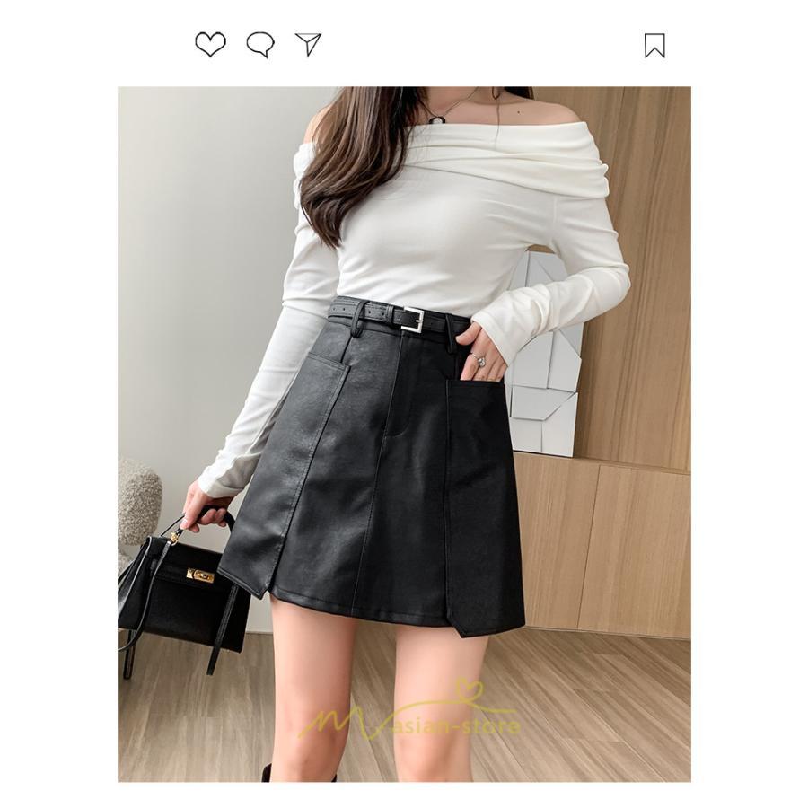スカート | ミニ秋冬 レザー 無地 レディース 40代 Aライン 30代 20代 50代 着痩せ 通勤 オシャレ カジュアル オフィス OL 着痩せ ベルト付き