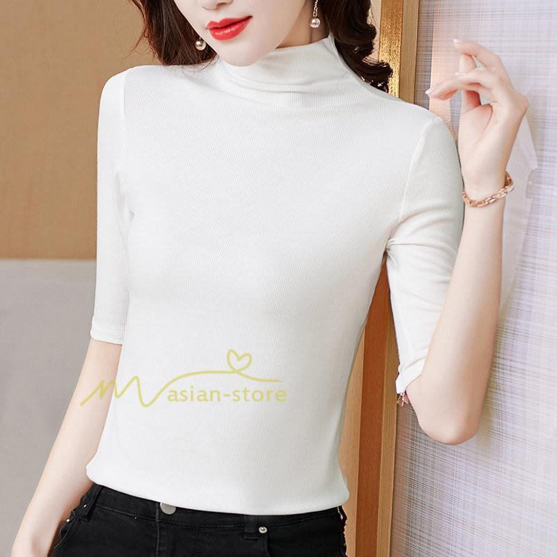 tシャツ・カットソー | トップス カットソー インナー Tシャツ レディース 五分袖 春 カジュアル おしゃれ 女性用 シンプル 着痩せ 20代30代40代50代 ホワイト ブラック 夏物 無地