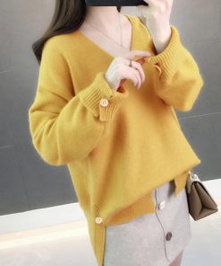 ニット・セーター | Vネック ニット ニットトップス プルオーバー 無地 ニットセーター スリット入り 秋冬 ニットソー レディース