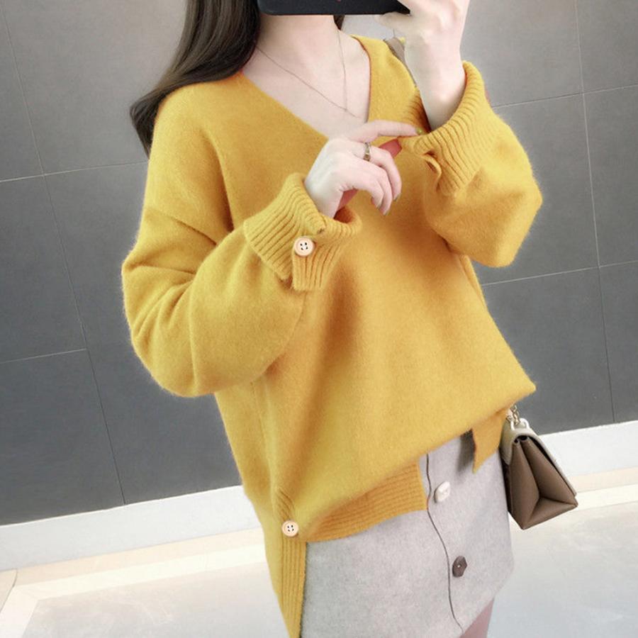 ニット・セーター | Vネック ニット ニットトップス プルオーバー 無地 ニットセーター スリット入り 秋冬 ニットソー レディース