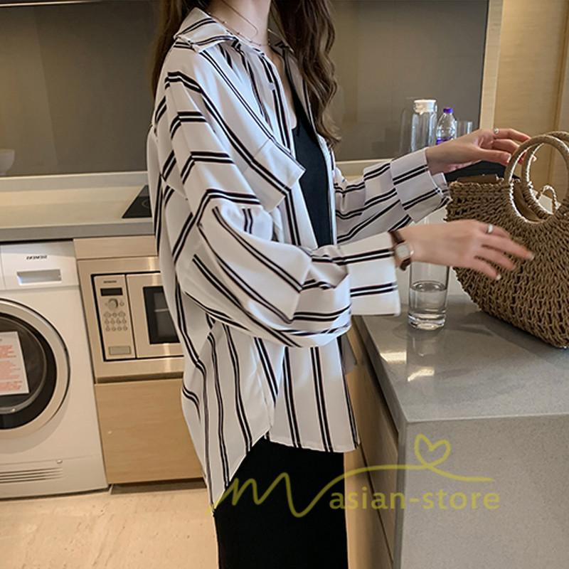 在庫ある | 短納期シャツレディースブラウス ビジネスカジュアルゆったりシャツトップス フォーマルシャツ オフィスブラウス ストライプ 薄手 通学通勤 春夏衣装 着痩せ