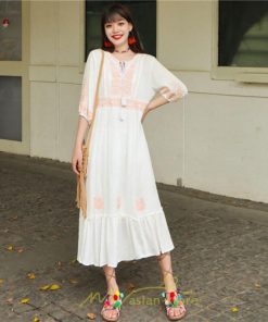 マキシ | ワンピース きれいめ レディース 夏 秋 ロング 上品 大人 七分袖 お出かけ 高見え 赤 白 黄色 上質 20代 50代 40代 ゆったり リゾート 30代 旅行 体型隠し