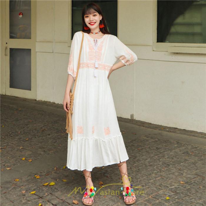 マキシ | ワンピース きれいめ レディース 夏 秋 ロング 上品 大人 七分袖 お出かけ 高見え 赤 白 黄色 上質 20代 50代 40代 ゆったり リゾート 30代 旅行 体型隠し