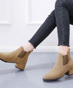 パンプス | サイドゴア レディース ローヒール靴 スエード 太ヒール ショートブーツ ブーティー 歩きやすい