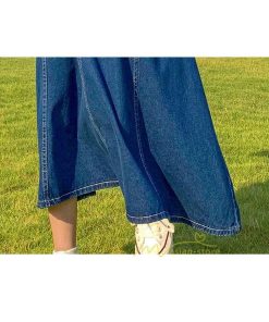 スカート | デニムウエストゴム ロングAライン 無地 ゆったりシルエット 広い裾幅 ハイウエスト Denim 秋冬 秋物 レディース 秋服 デニム