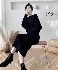 ニットワンピース | セットアップ レディース 秋冬 きれいめ ロング丈無地 20代30代40代50代 長袖 可愛い 大人 通勤 お出かけ お呼ばれ 着痩せ