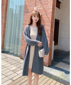 カーディガン | ニットレディース 羽織り ロング丈 パフスリーブ 秋冬 ゆったり ロングニット アウター 20代30代 膝丈 大人 ニットアウター