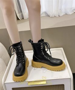 ショートブーツ | ブーツ レディース トレンド ミドル 厚底 袴ブーツ 黒 レースアップ 編み上げ イエロー ホワイト 卒業式 通勤 通学 オフィス 歩きやすい