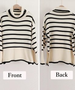 ニット・セーター | タートルネックボーダーニットトップス冬服