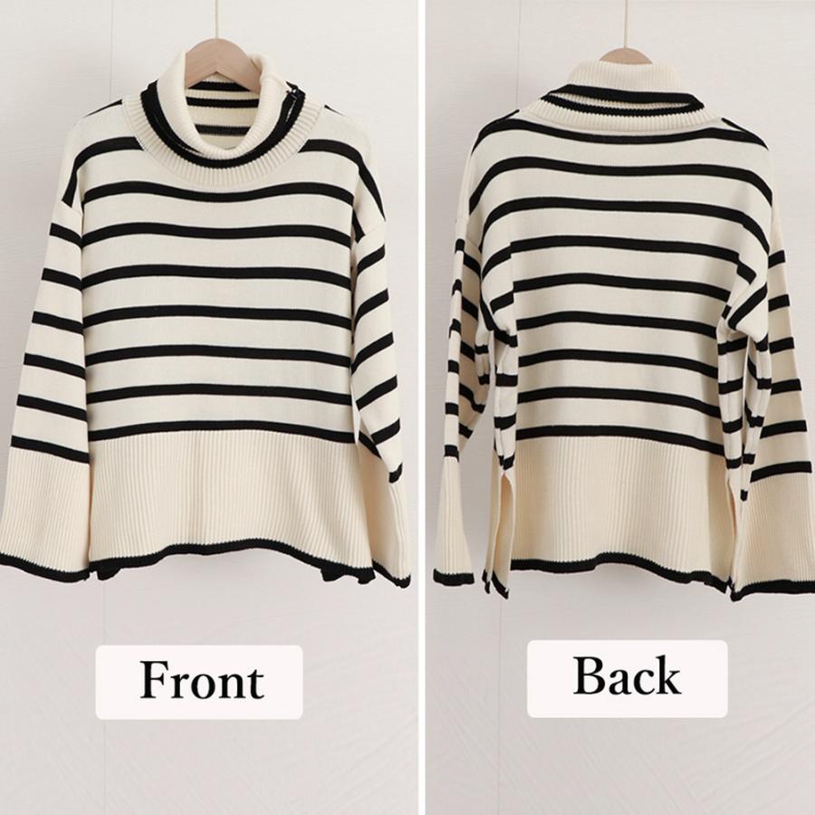 ニット・セーター | タートルネックボーダーニットトップス冬服