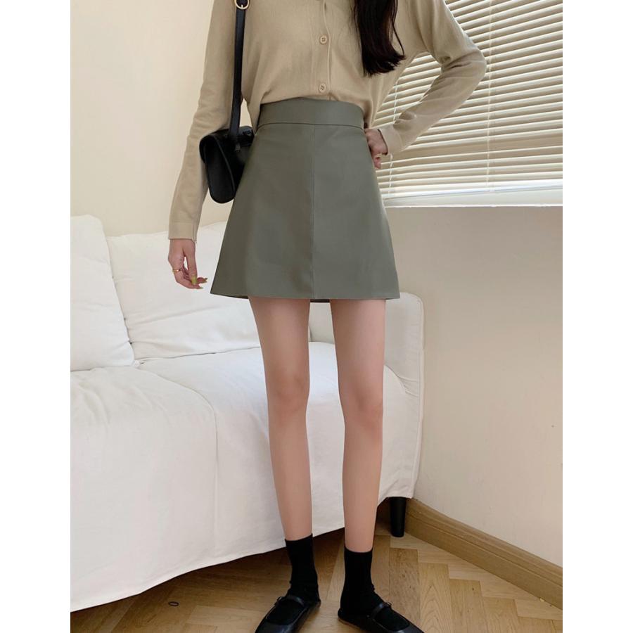 スカート | 13色pu台Aラインミニ秋冬タイトハイウエスト ヒップアップ 合皮レザー 裏地付き 無地 安全性 セクシー
