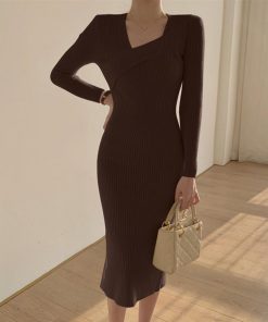 ワンピース | タイト ニットクロスネック
