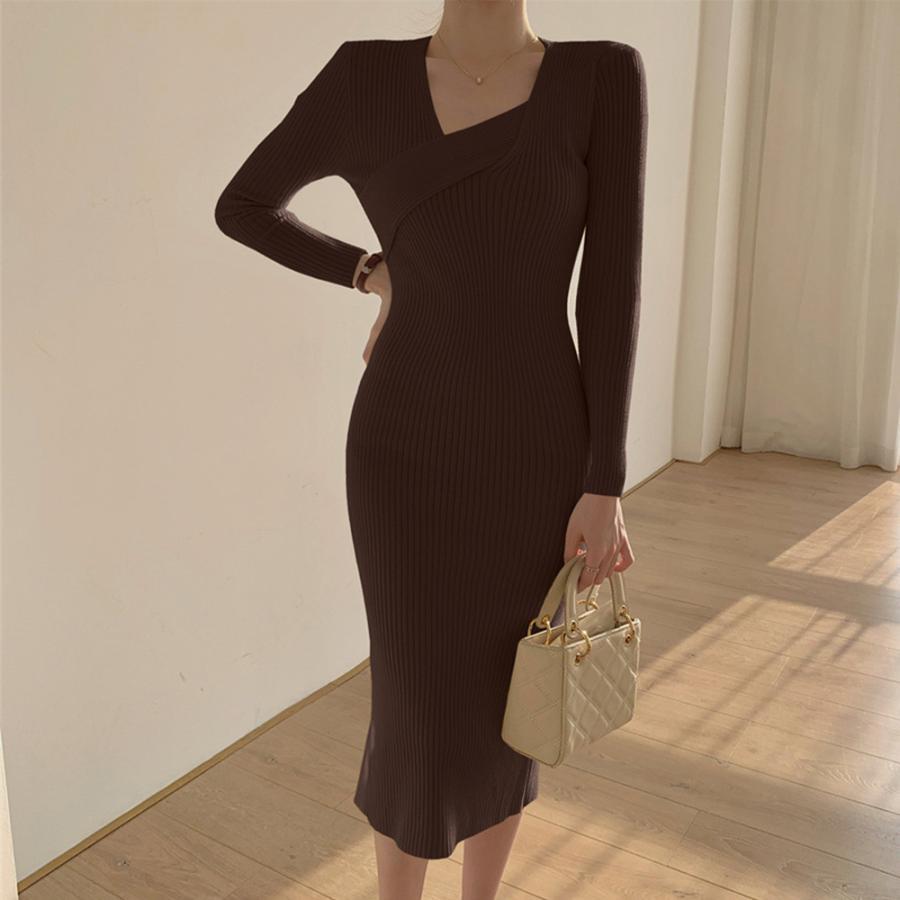 ワンピース | タイト ニットクロスネック