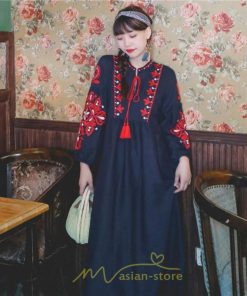 マキシ | 花柄ワンピース 丸首 リゾート ワンピース レディース 長袖 夏秋 ロング丈 マキシ丈 大人 上品 刺繍 綿麻 二次会 女子会 旅行 お出かけ コットン バカンス