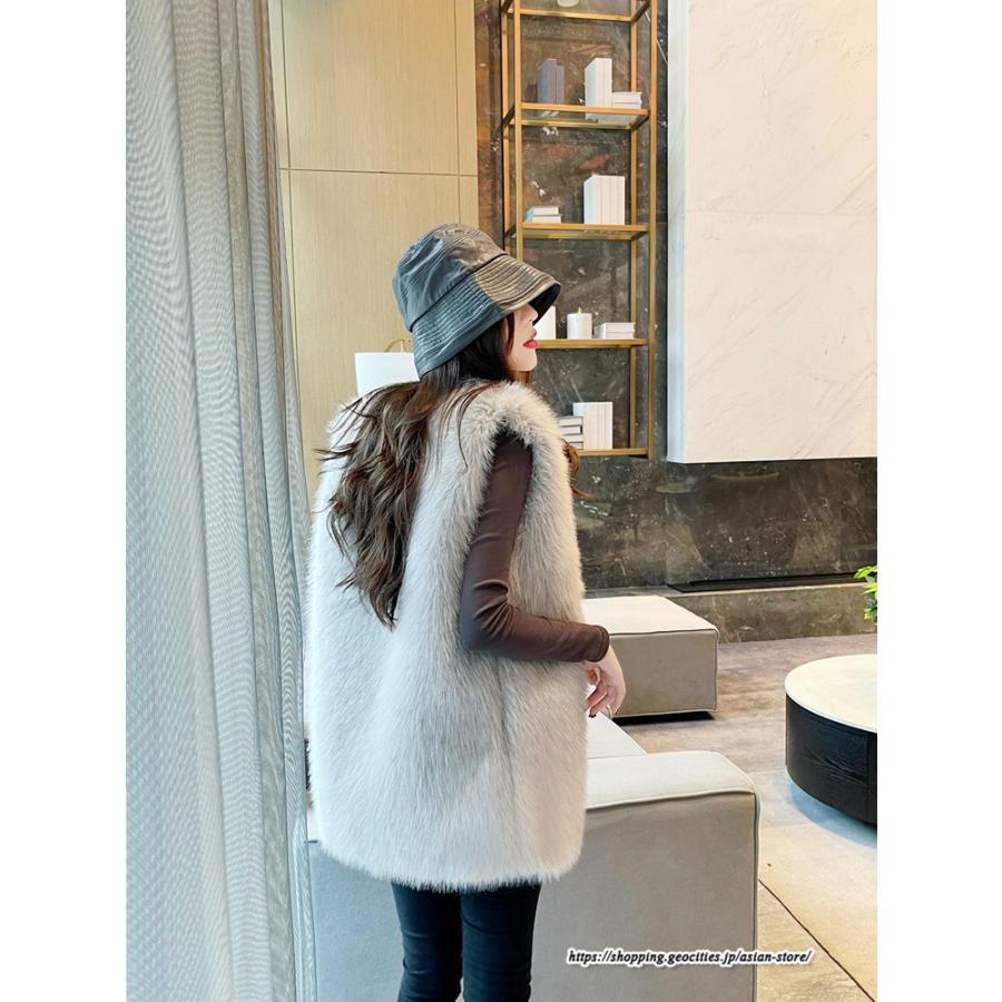 ベスト | ボリュームフェイクファーファー毛皮レディース 冬 フェイクファー 毛皮コート アウター ノースリーブ ふわふわ ジレ 秋冬 前開き