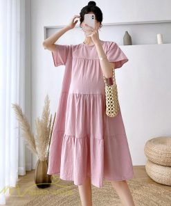 ワンピース | マタニティレディース 着痩せ 無地 ゆる上品 半袖 大きいサイズ 韓国風 Aライン マタニティウェア サマー妊婦服