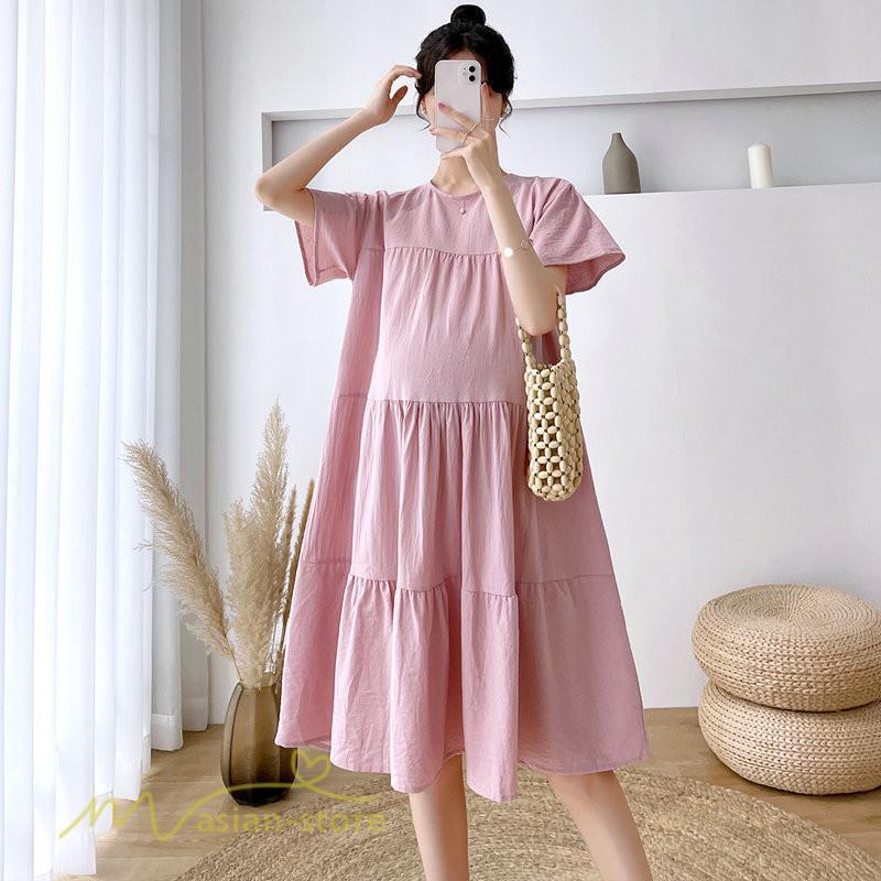 ワンピース | マタニティレディース 着痩せ 無地 ゆる上品 半袖 大きいサイズ 韓国風 Aライン マタニティウェア サマー妊婦服