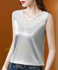 キャミソール タンクトップ | トップス タンクトップ レディース ノースリーブ Vネック Vネックタンク 20代30代40代50代 ママ 母 インナー カジュアル お出かけ カシュクール レース付き