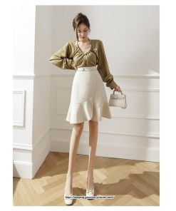 スカート | レディース ミニ膝上 マーメイド着痩せ フェミニン 優雅 上品 フリル 2022新作 韓国風 秋冬コーデ キレイめ 通勤 オシャレ 通学