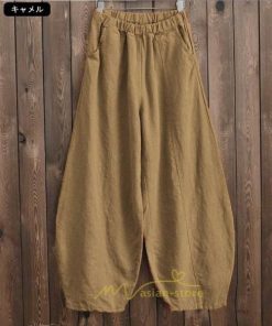 ワイドパンツ | 夏パンツ レディース パフパンツ ロングパンツ 綿麻パンツ 涼しい ゆったり ウエストゴム 可愛い 20代30代40代50代60代 無地 大人 大きめ