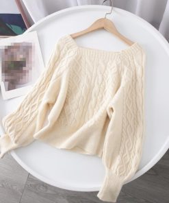 ニット・セーター | ケーブルニット スクエアネック 韓国風