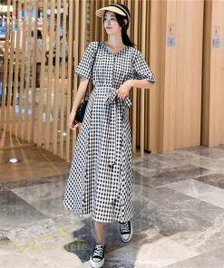 マキシ | ワンピース Aライン レディース チェック柄 上品 着痩せ Vネック 気質 ロングワンピース サマーワンピース 夏新作 大きいサイズ 40代 20代 30代 上品 通勤通学