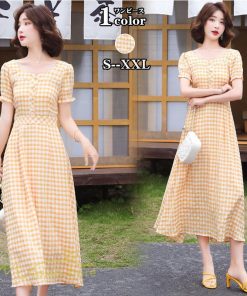 マキシ | ワンピース レディース チェック柄 きれいめ おしゃれ ゆったり ロング丈  着痩せ 春 夏 着痩せ ロングワンピース 上品 韓国風 バックファスナー エレガント