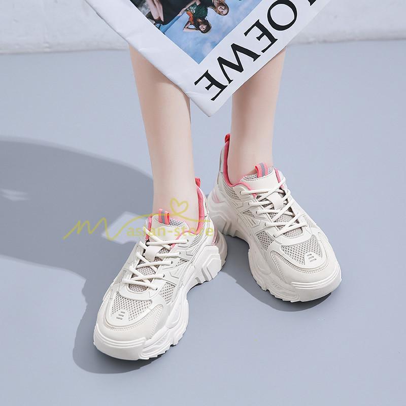 スニーカー | レディース 白 ダッドレディース 厚底 身長アップ ランニングシューズ 通気 厚底シューズ 厚底ダッドスニーカー 軽量 美脚 歩きやすい