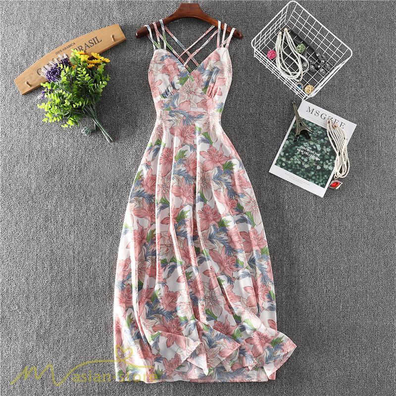 セール | ワンピース キャミソール ロング 花柄 フラワー キャミワンピ レディース ウエストゴム セクシーワンピ ハイウエスト 涼しい 2021夏新作 旅行 ビーチ プリント