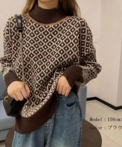 ニット・セーター | 配色ダイス柄ニットトップスハイネック